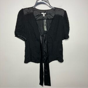 NWT Cache silk blouse black tie front‎ size medium